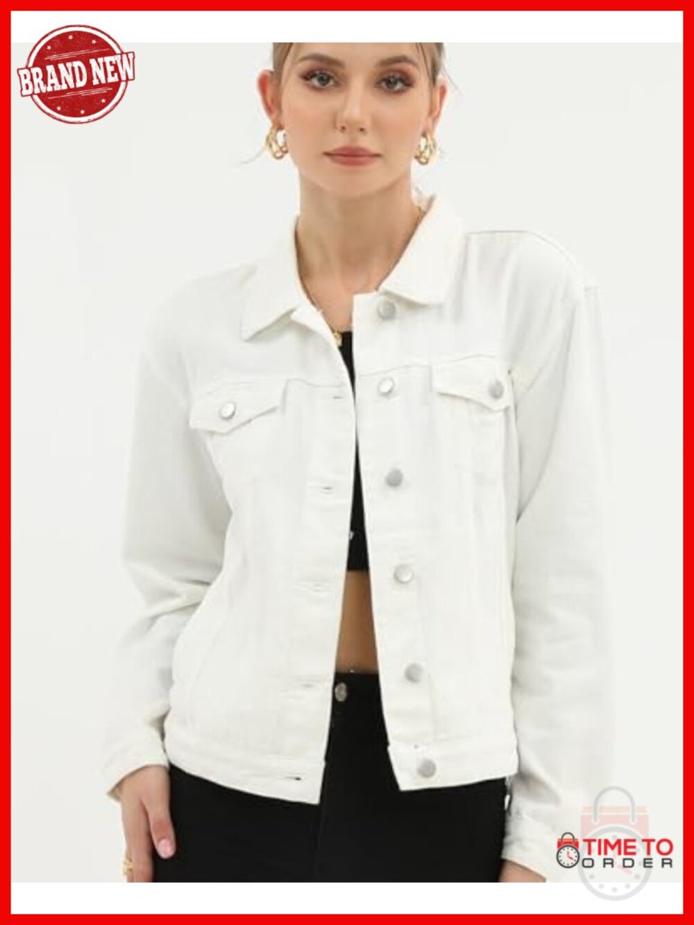 Button Up Denim Jacket with Pockets, Long Sleeve, Stretch Cotton - Picture 5 of 6